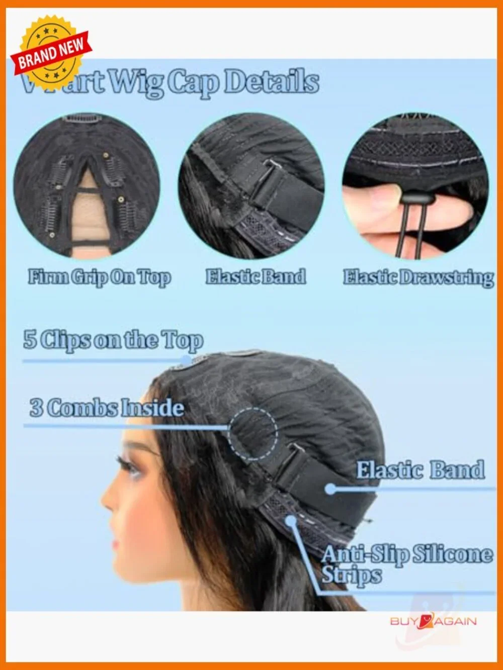 V Part Wig Human Hair Body Wave Glueless Half Wig with Clip